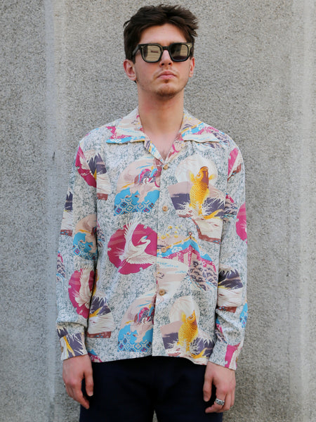 Sun Surf “Japanese Quaint Design” LS Rayon Hawaiian Shirt – Gray (SS29604-115)
