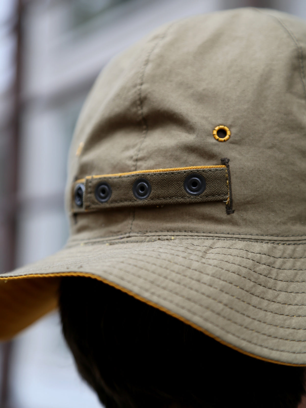 The Real McCOY's Reversible Sun Hat w Adjustable Bend – Olive/Yellow (MA26007-315)