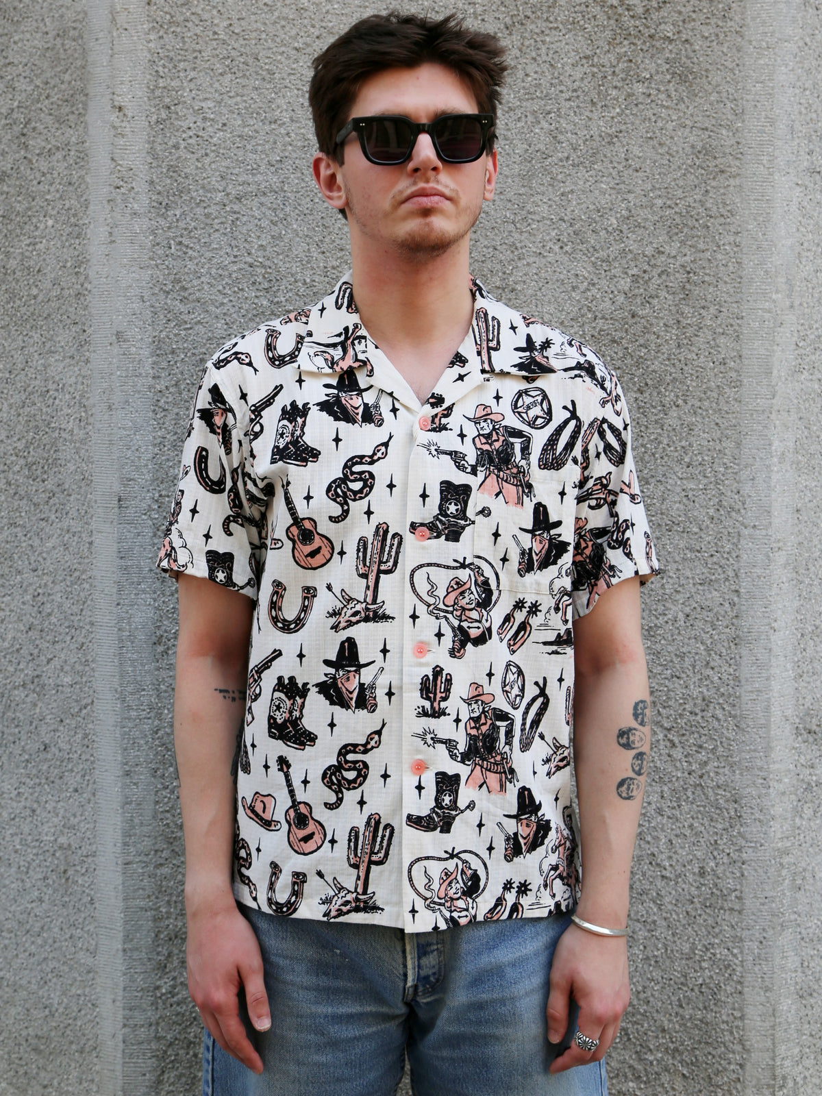 Sugar Cane Star of Holywood Dobby Cotton Open Shirt “The Westerner” – Pink (SH39706-162)