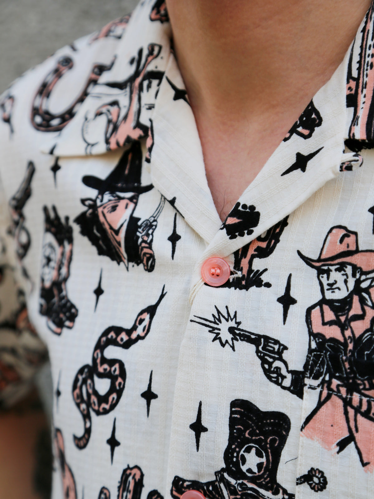 Sugar Cane Star of Holywood Dobby Cotton Open Shirt “The Westerner” – Pink (SH39706-162)