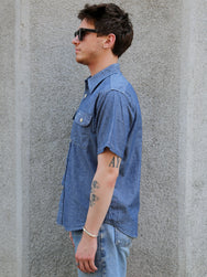 Sugar Cane Chambray SS Work Shirt – Blue (SC37941-421)