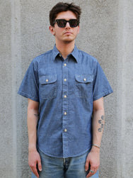 Sugar Cane Chambray SS Work Shirt – Blue (SC37941-421)