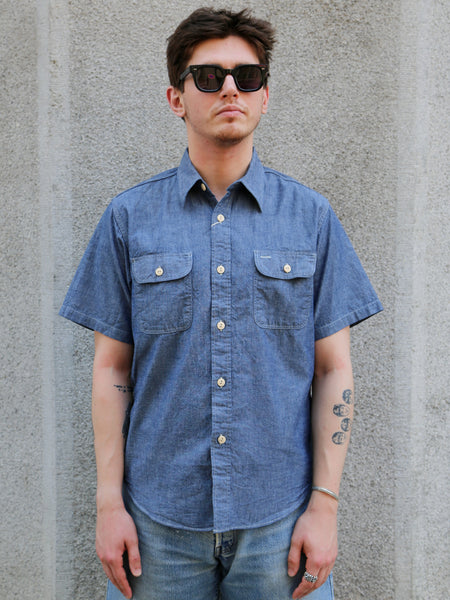 Sugar Cane Chambray SS Work Shirt – Blue (SC37941-421)