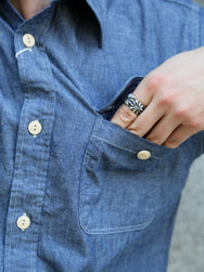 Sugar Cane Chambray SS Work Shirt – Blue (SC37941-421)