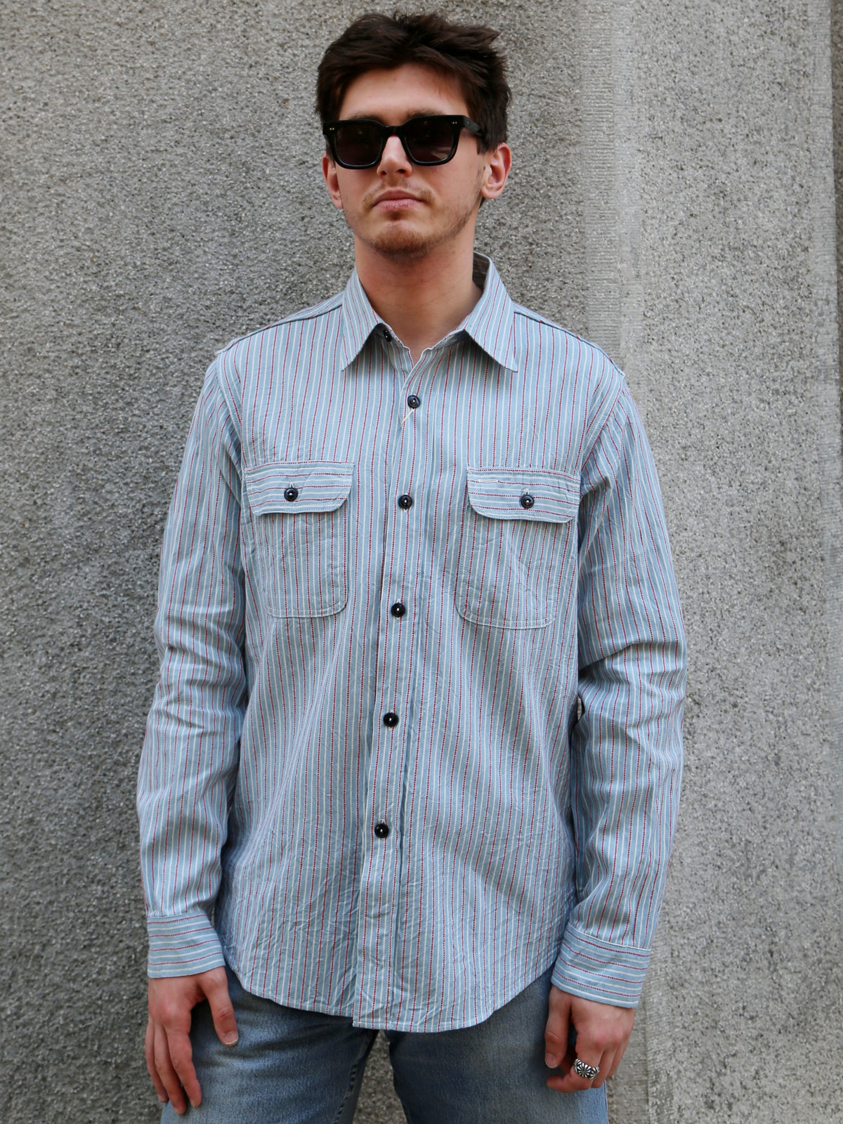 Sugar Cane Dobby Stripe Work Shirt – Blue (SC29146-125)