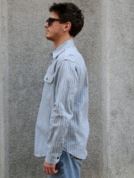 Sugar Cane Dobby Stripe Work Shirt – Blue (SC29146-125)