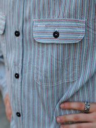Sugar Cane Dobby Stripe Work Shirt – Blue (SC29146-125)