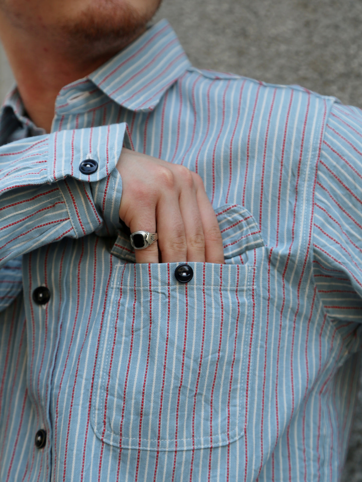 Sugar Cane Dobby Stripe Work Shirt – Blue (SC29146-125)