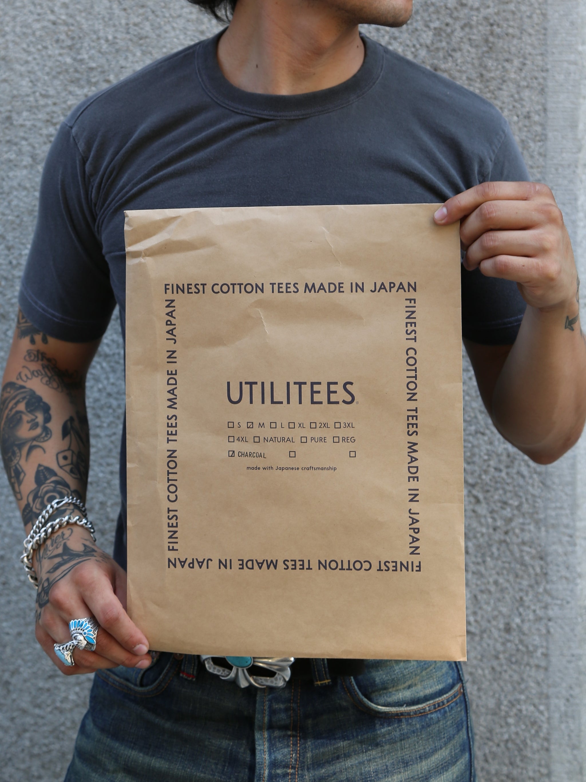 Utilitees 5.5oz Loopwheel Crew Neck T-Shirt – Pigment Dyed Charcoal (UTIL-CHA)