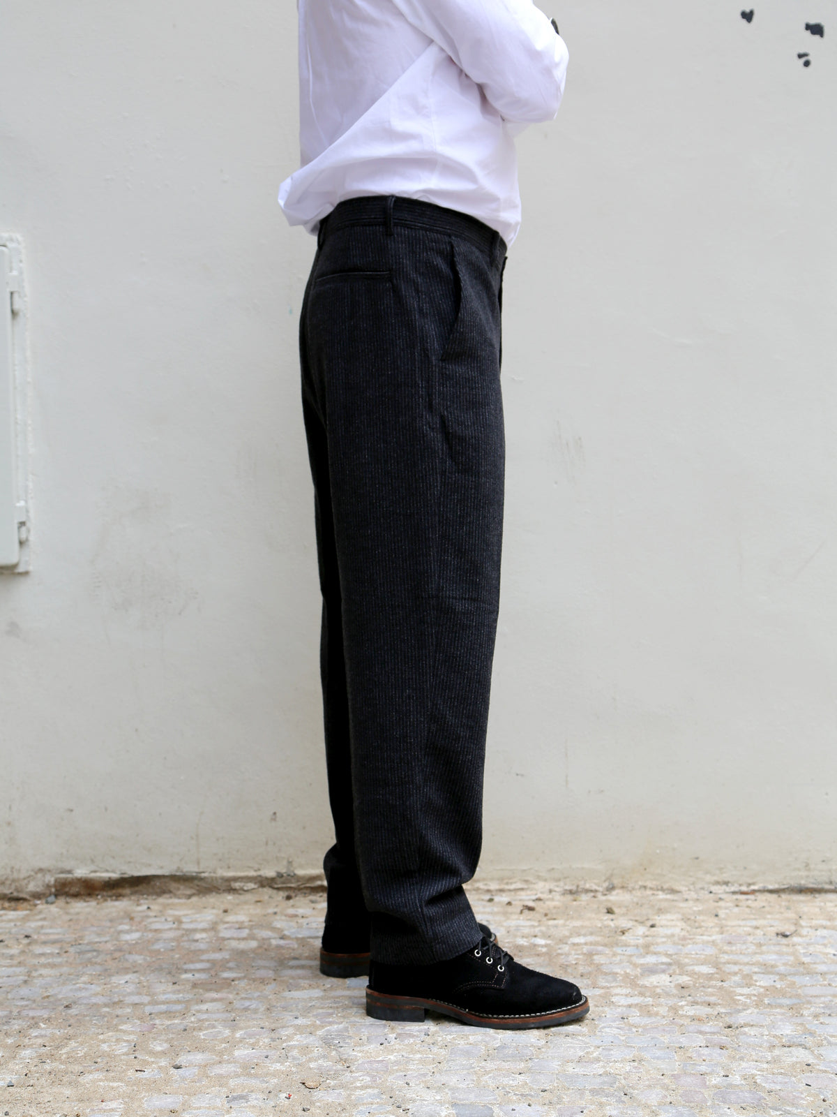 Hansen Garments 26-44-2 Ken Wide Cut Trousers - Black Wool Pin