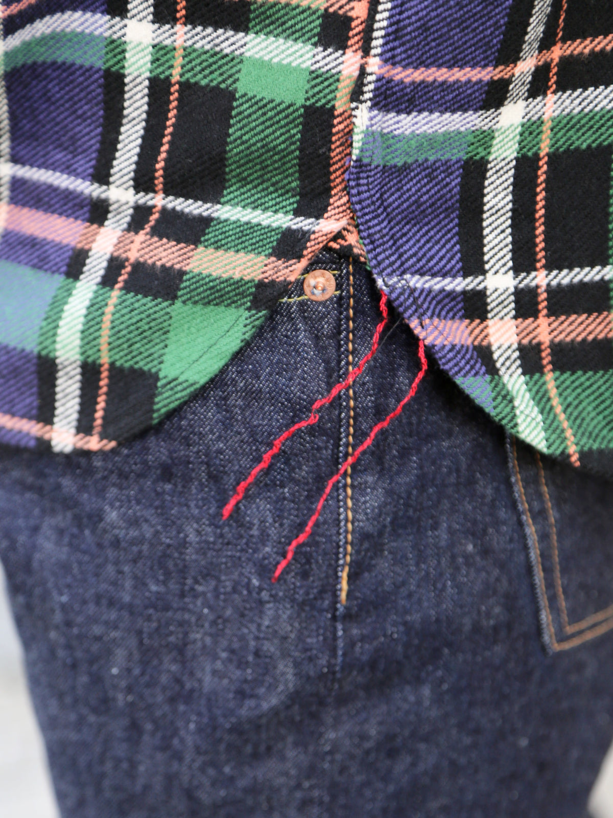 Sugar Cane Twill Check LS Work Shirt – Navy (SC29566)