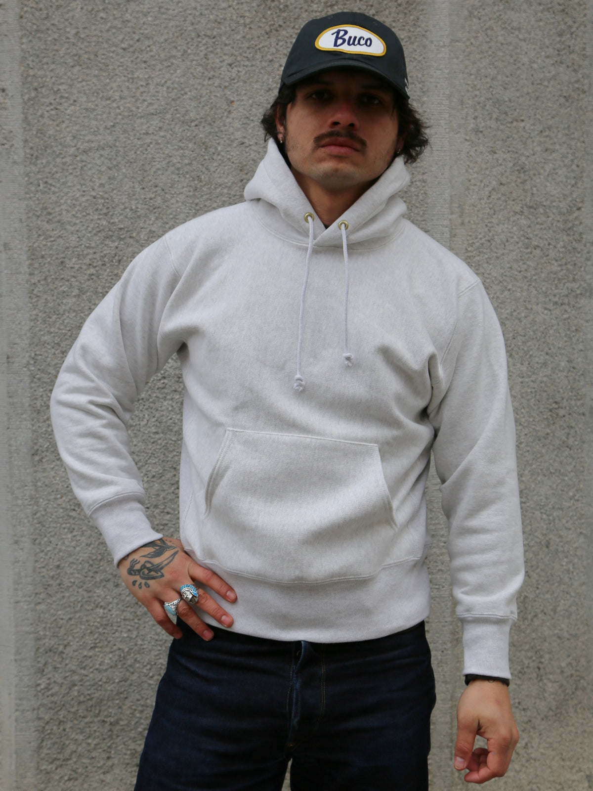 The Real McCoy's Heavyweight Hooded Sweatshirt – Silver Grey (MC20113)