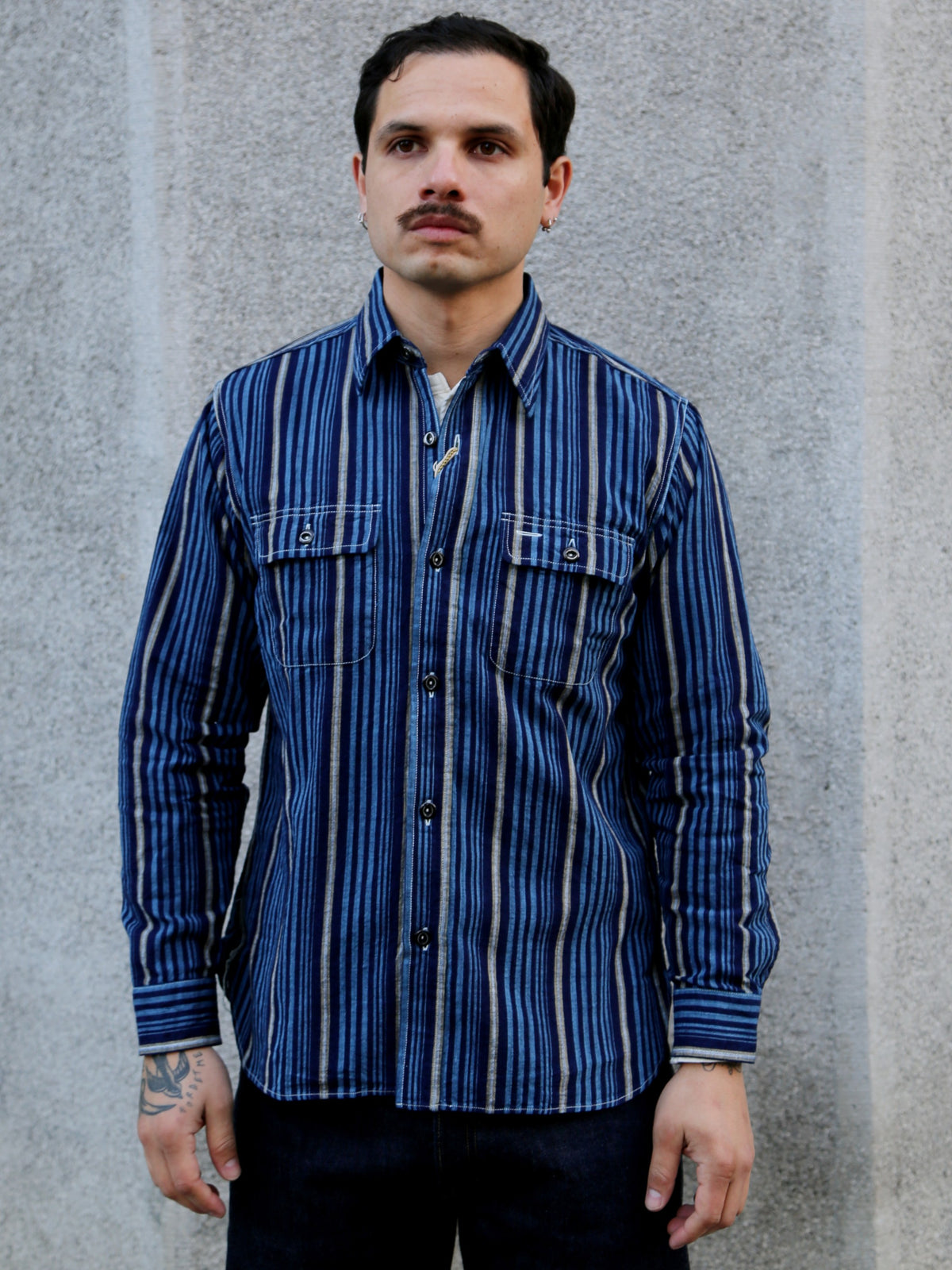 Sugar Cane Fiction Romace Work Shirt – Indigo Stripe (SC29592)