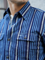 Sugar Cane Fiction Romace Work Shirt – Indigo Stripe (SC29592)