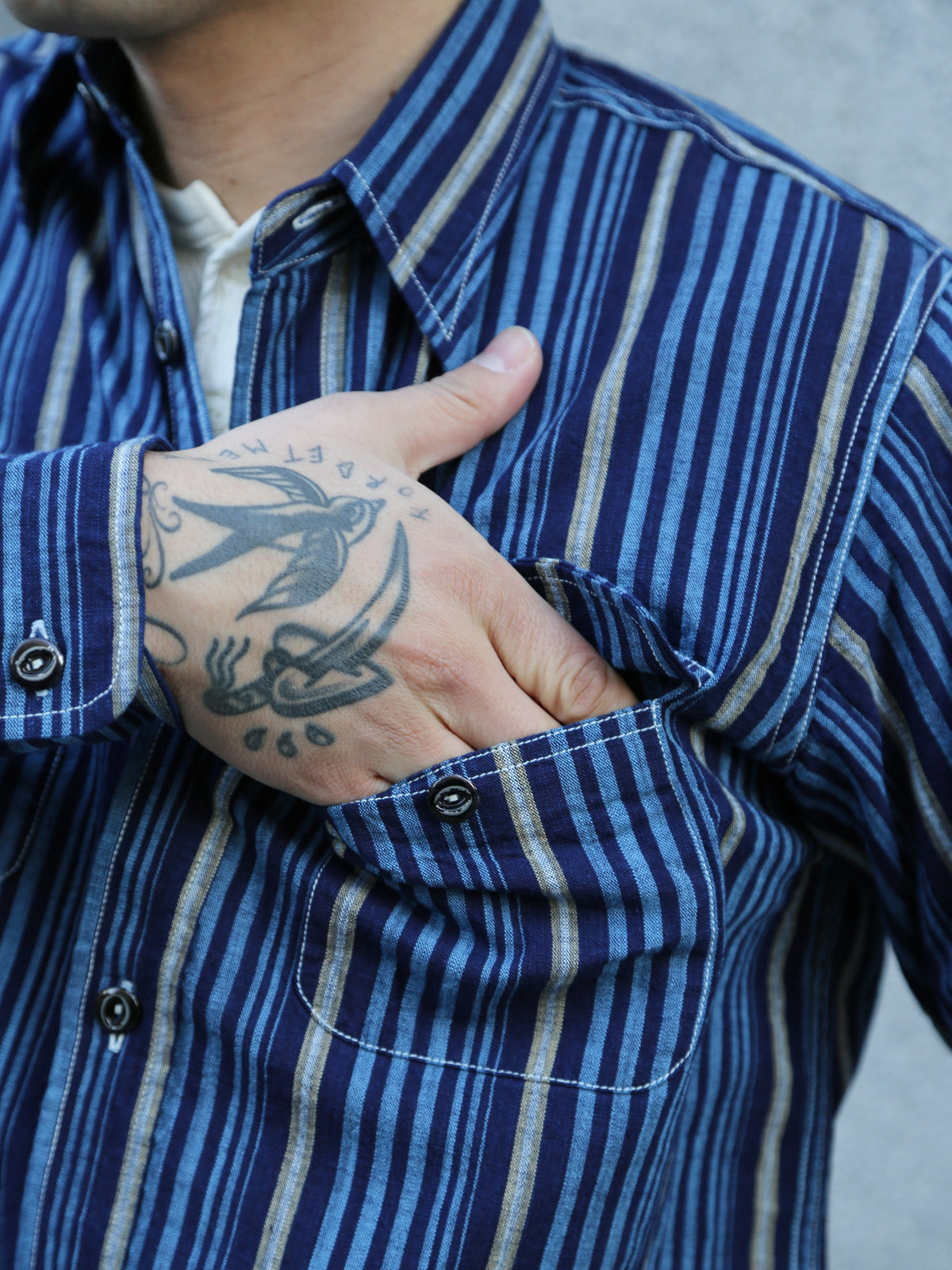 Sugar Cane Fiction Romace Work Shirt – Indigo Stripe (SC29592)