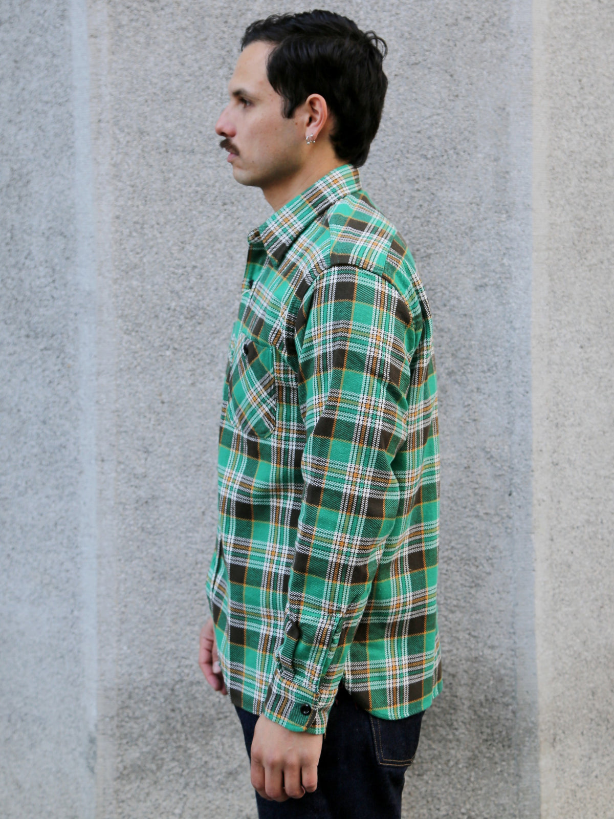 Sugar Cane Twill Check Work Shirt – Green (SC29564)
