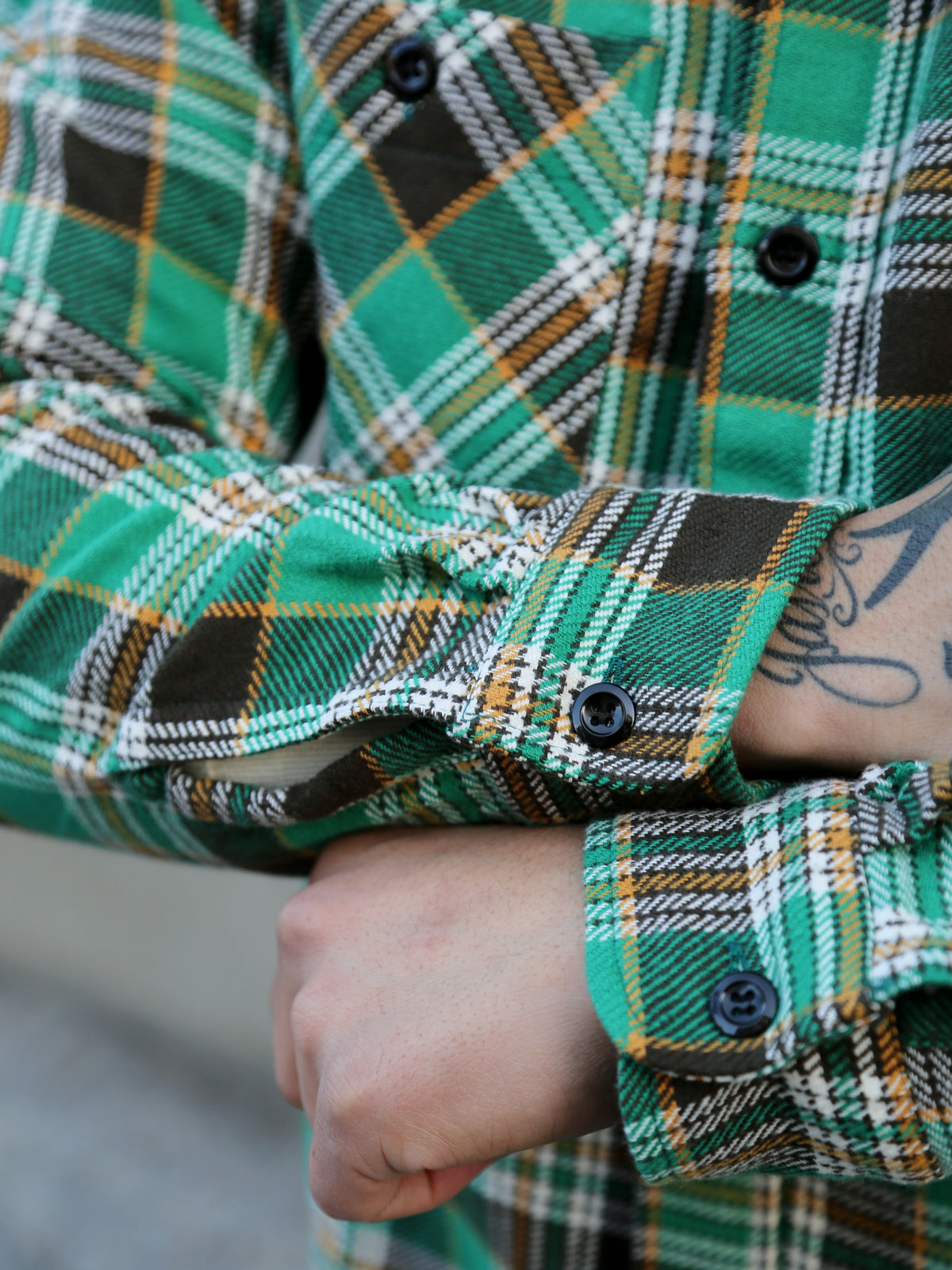 Sugar Cane Twill Check Work Shirt – Green (SC29564)