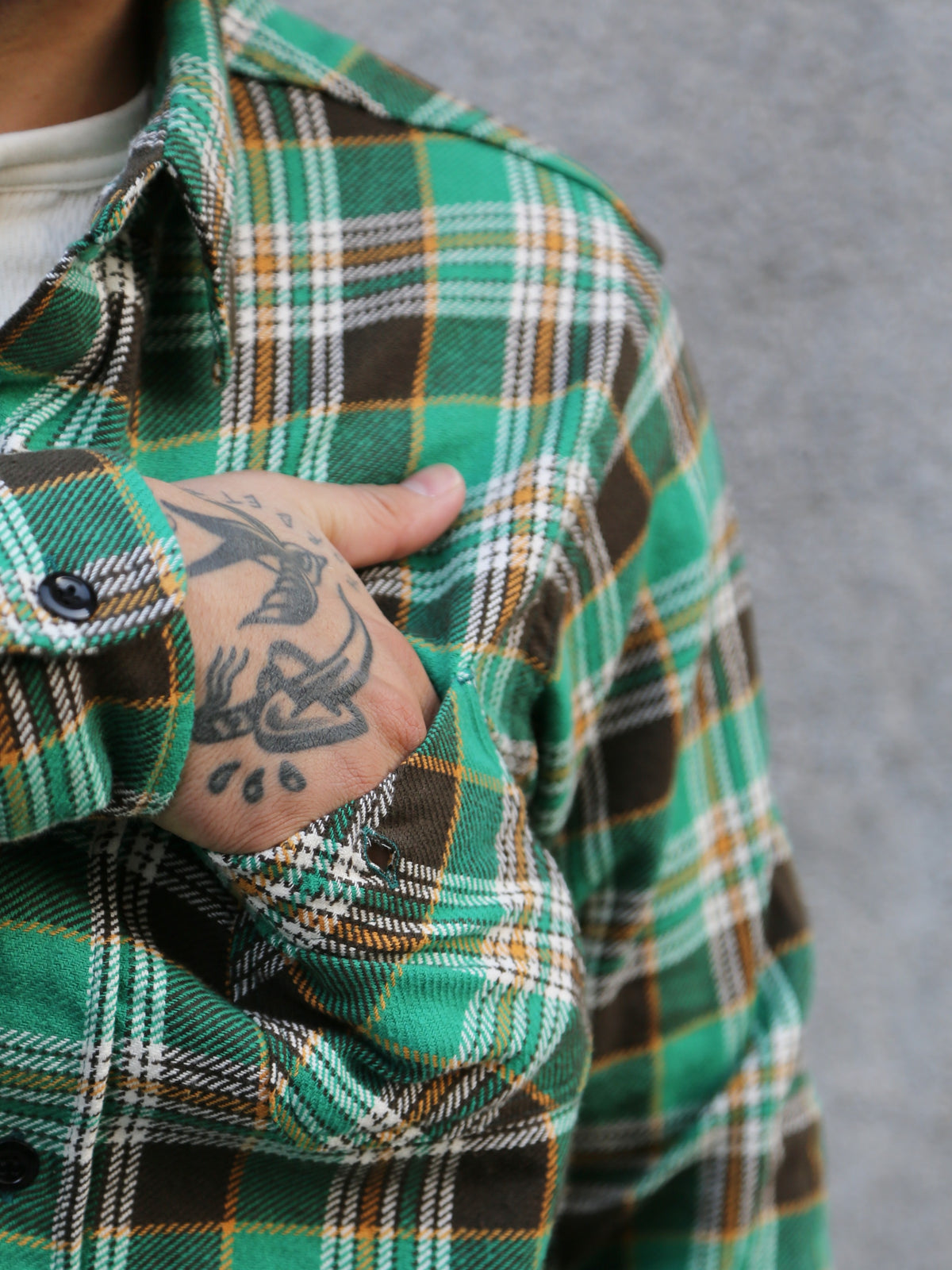 Sugar Cane Twill Check Work Shirt – Green (SC29564)