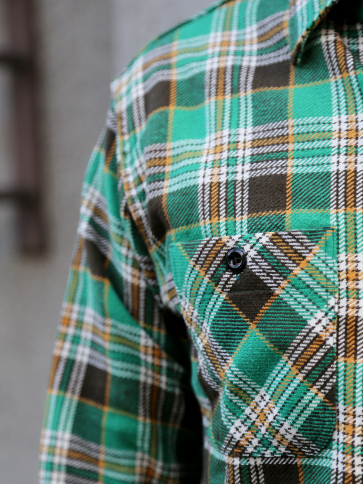 Sugar Cane Twill Check Work Shirt – Green (SC29564)