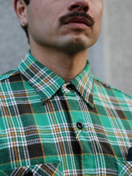 Sugar Cane Twill Check Work Shirt – Green (SC29564)