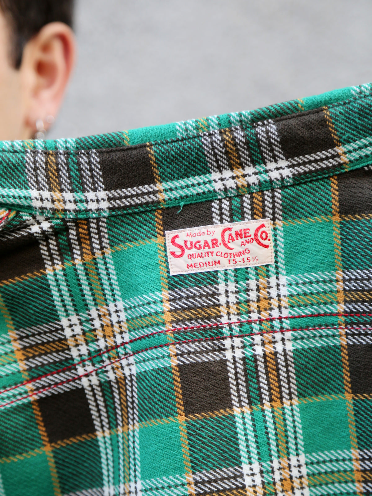 Sugar Cane Twill Check Work Shirt – Green (SC29564)