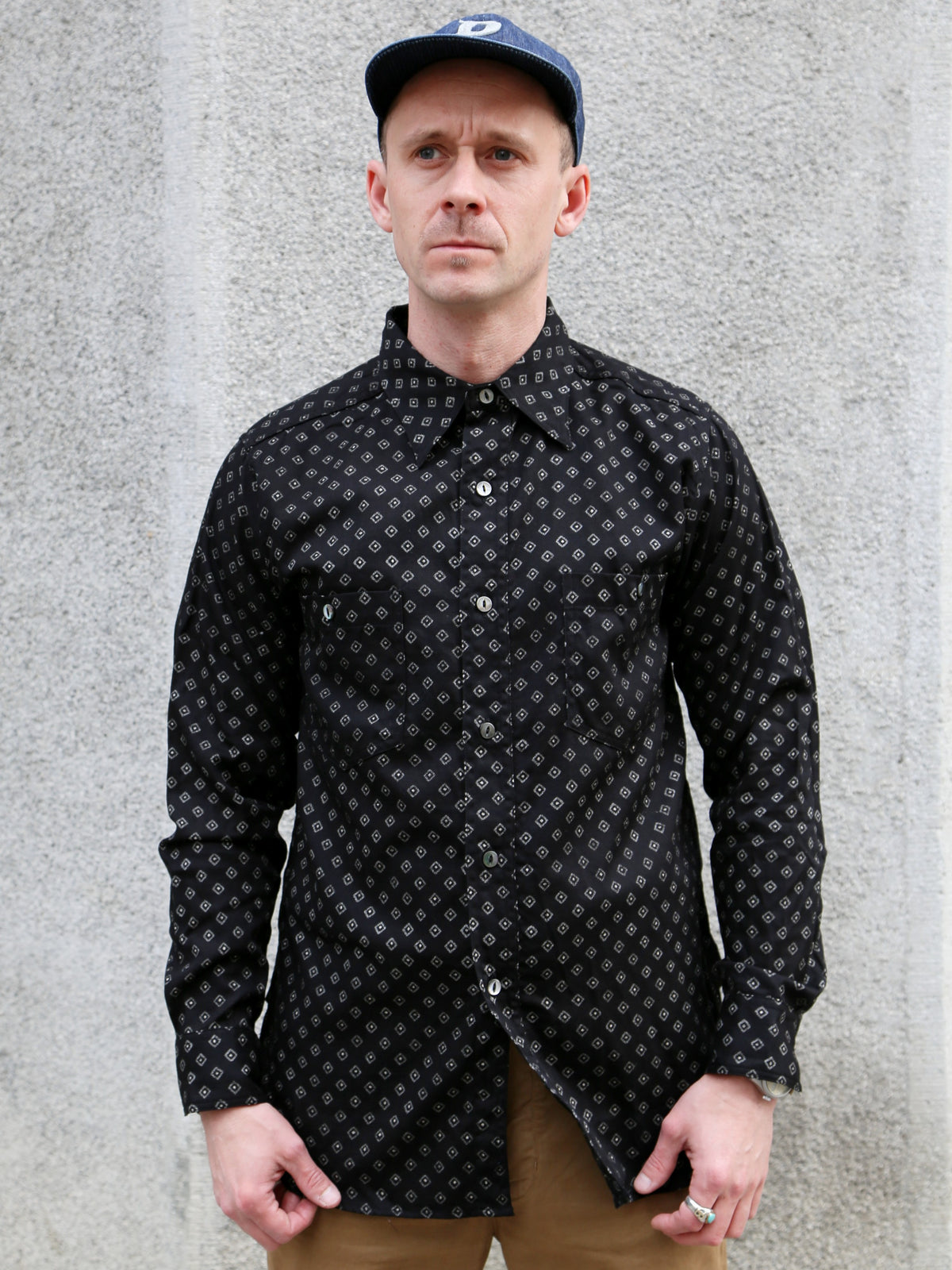 Black Sign Micro Herringbone Dobby Fine Pattern Open Pocket Work Shirt – Midnight Black (BSSL-25107)