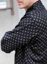 Black Sign Micro Herringbone Dobby Fine Pattern Open Pocket Work Shirt – Midnight Black (BSSL-25107)