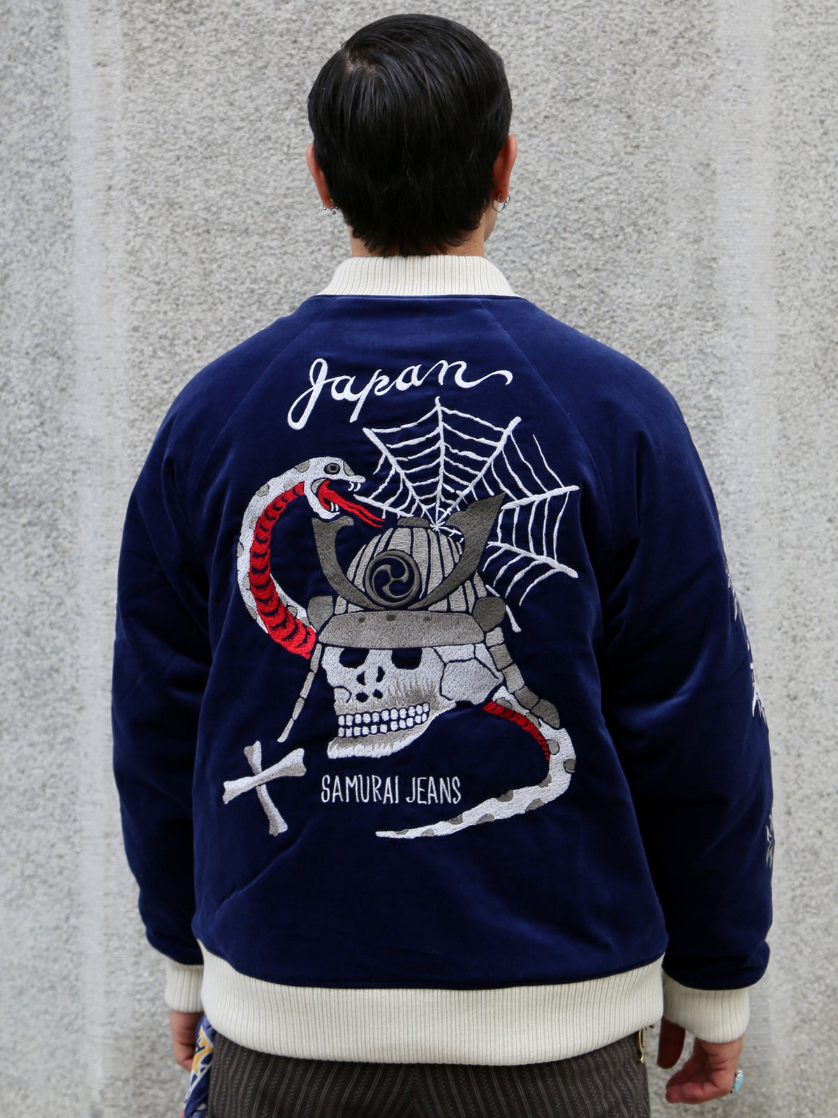 Samurai Jeans Velveteen "Sukajan" Souvenir Jacket – Indigo (SJSKJ25)