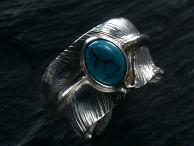 First Arrow's Feather Ring with Turquoise R-016