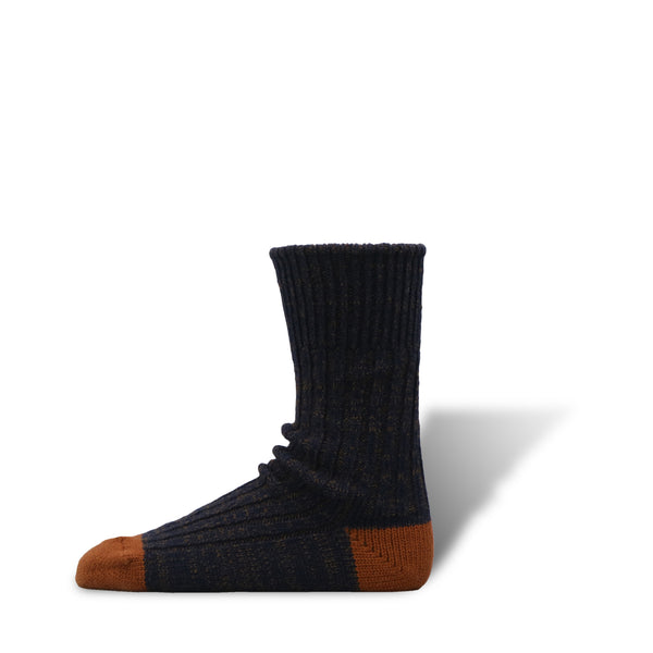 DECKA Washable Wool Ribbed Socks Navy x Brown SW-04