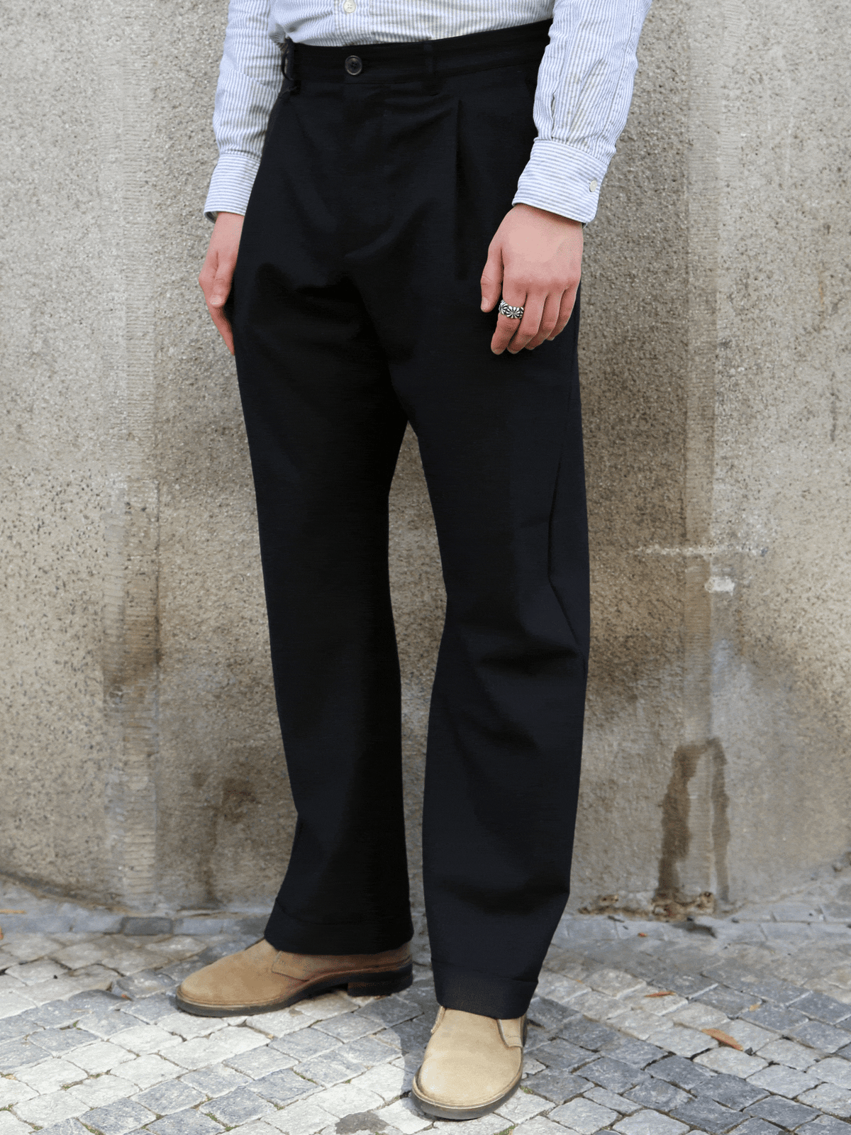 Hansen Garments SUNE Pleated Classic Trousers – Wool Pin Black (32-65-2)