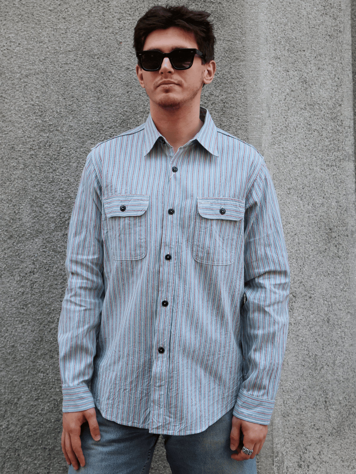 Sugar Cane Dobby Stripe Work Shirt – Blue (SC29146-125)