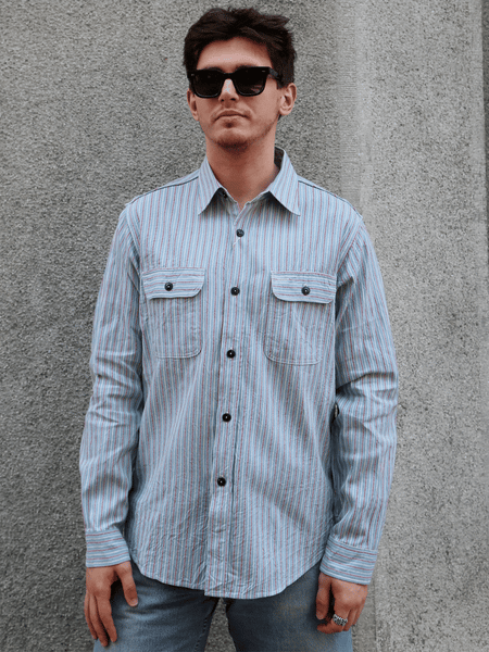 Sugar Cane Dobby Stripe Work Shirt – Blue (SC29146-125)