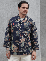 Black Sign “Kuniyoshi Utagawa” Three Quarter Sleeve Night Hawaiian Shirt – Sumidagawa-no-Asagiri (BSSL-25110)