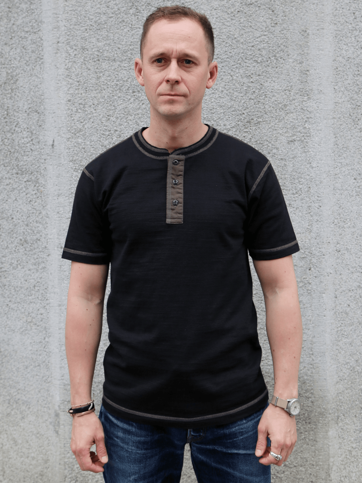 Buzz Ricksons Slub Yarn Henley Neck T-Shirt – Black (BR79192)