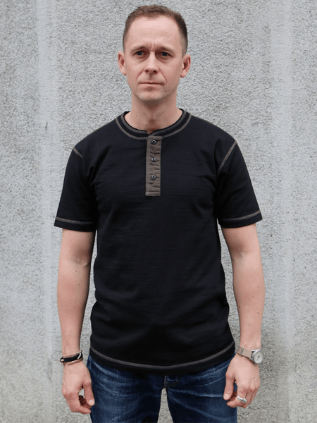 Buzz Ricksons Slub Yarn Henley Neck T-Shirt – Black (BR79192)