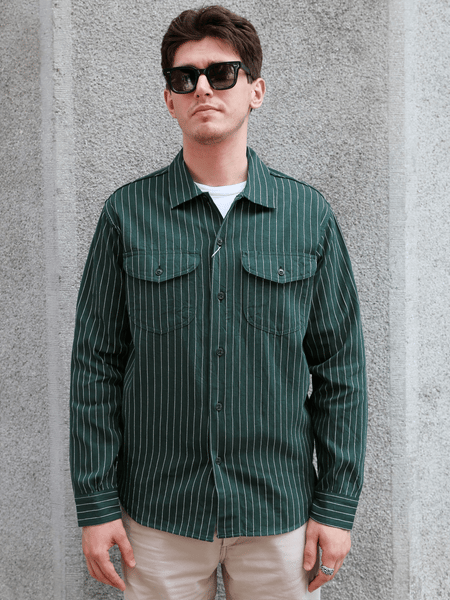 Sugar Cane Coke Stripe LS Workshirt – Green (SC28652-145)