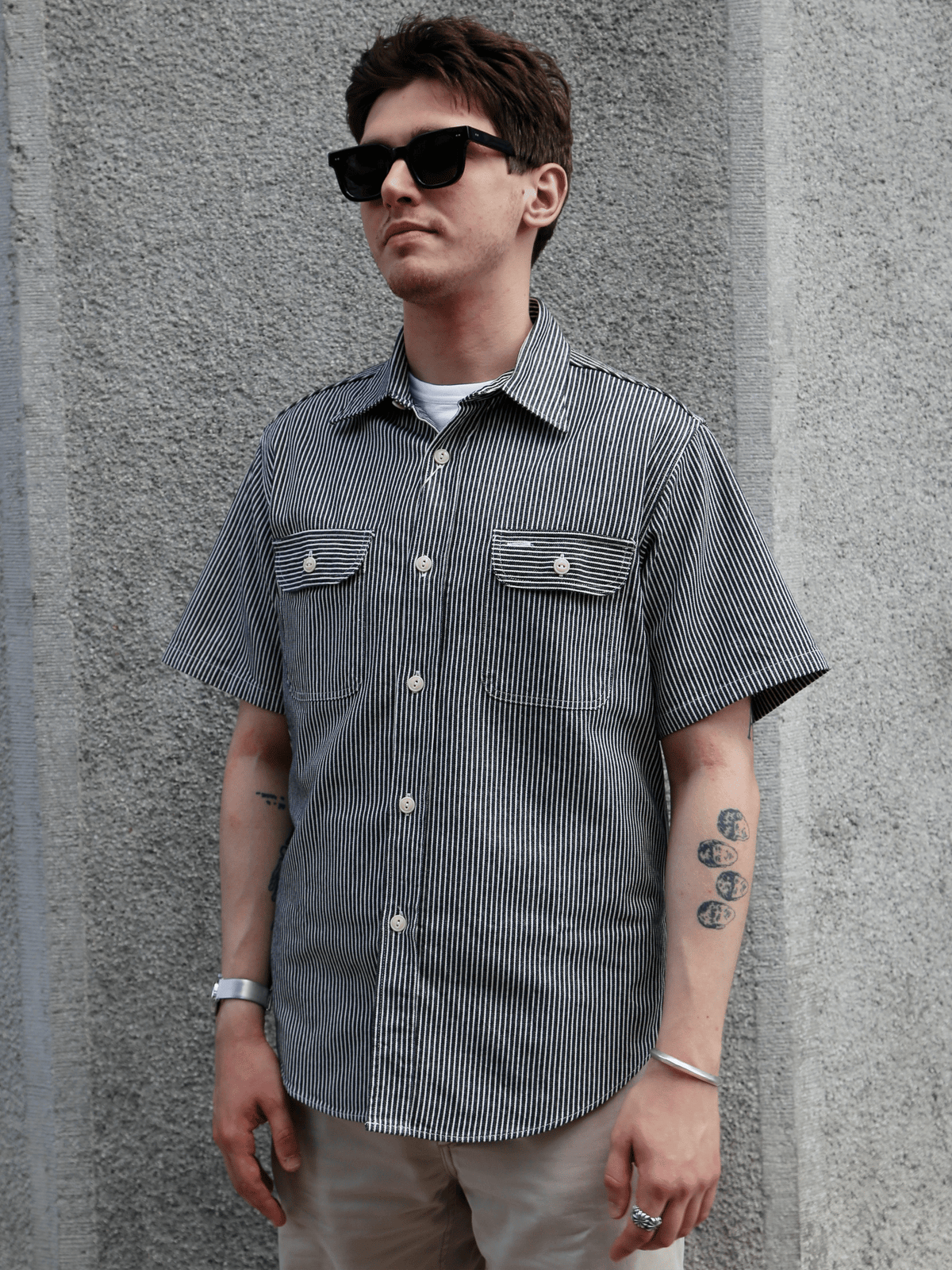 Sugar Cane Hickory Stripe SS Work Shirt – Black (SC37944-119)