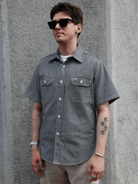 Sugar Cane Hickory Stripe SS Work Shirt – Black (SC37944-119)