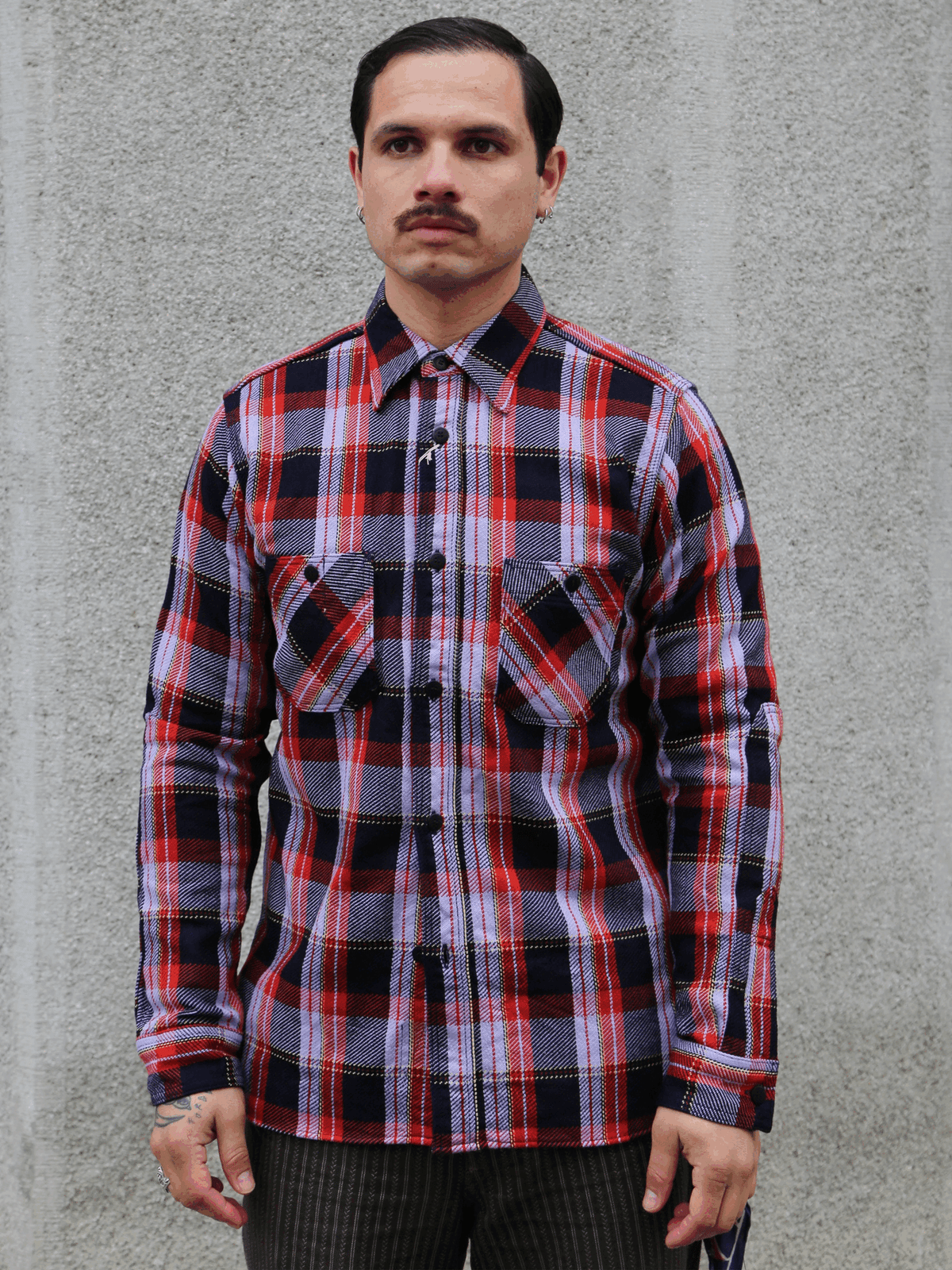 Samurai Jeans Heavyweight Flannel Shirt – Purple (SIN25-01W)