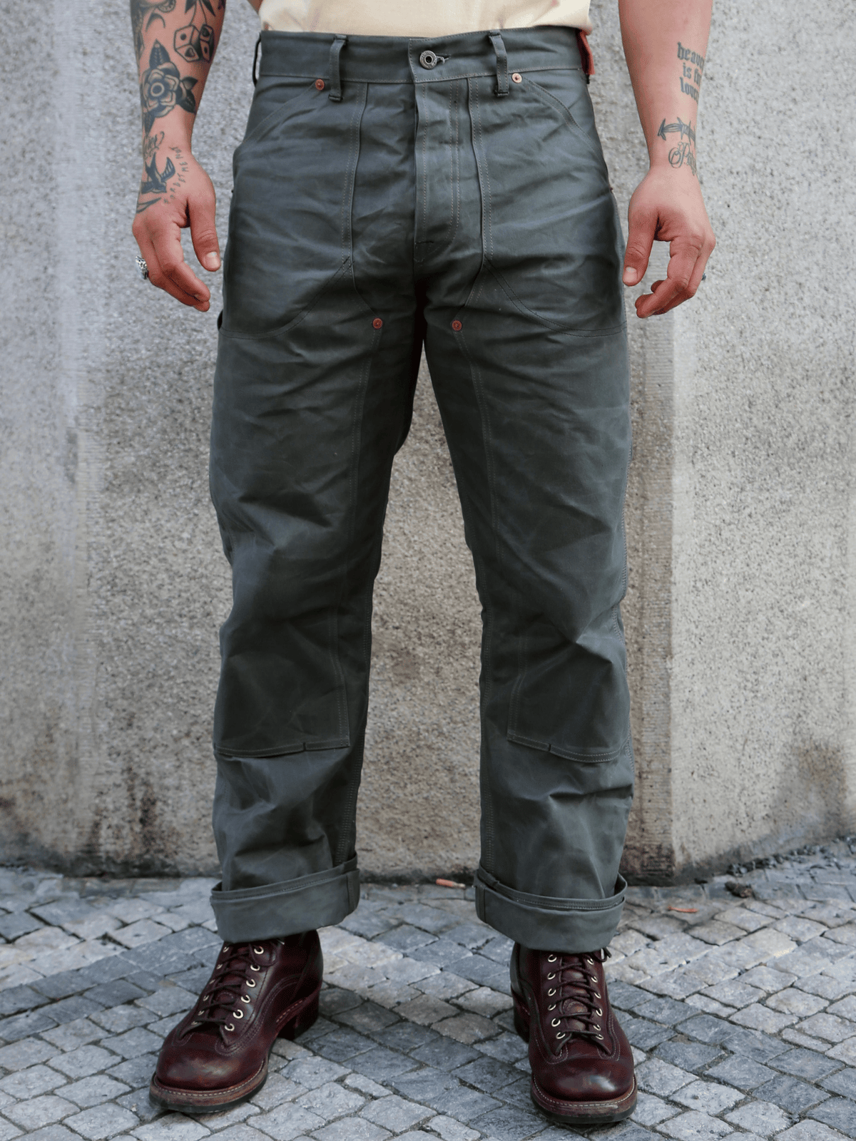 Indigofera Wendell Pants Coated Canvas – Greygreen (79-320-70)