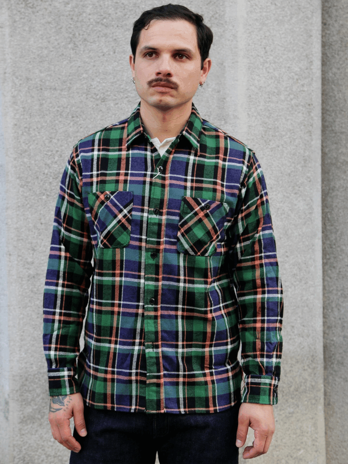 Sugar Cane Twill Check LS Work Shirt – Navy (SC29566)