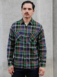 Sugar Cane Twill Check LS Work Shirt – Navy (SC29566)