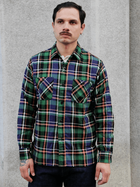 Sugar Cane Twill Check LS Work Shirt – Navy (SC29566)