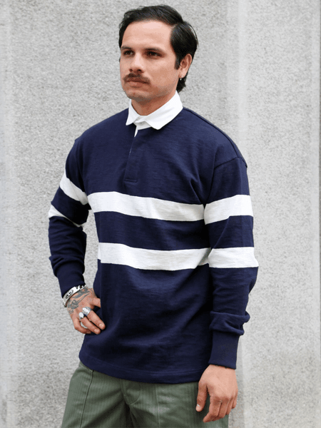 The Real McCOY's Climbers' Striped Rugby Shirt – Navy/Ecru (MC25013)