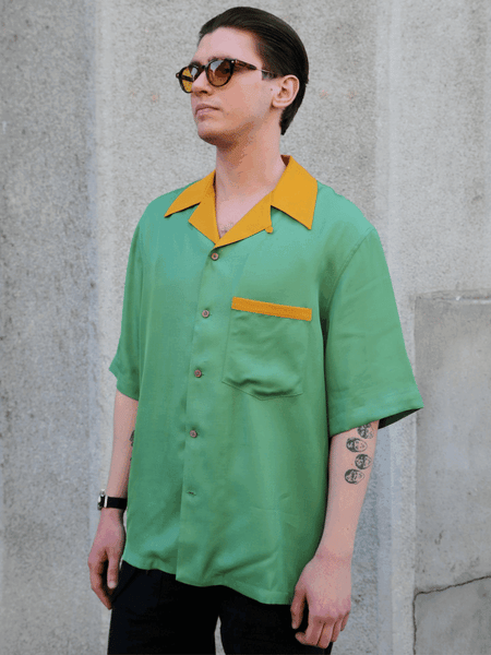 Fleurs de Bagne La Chemise Hawaine “Bowling Shirt” – Green/Mustard