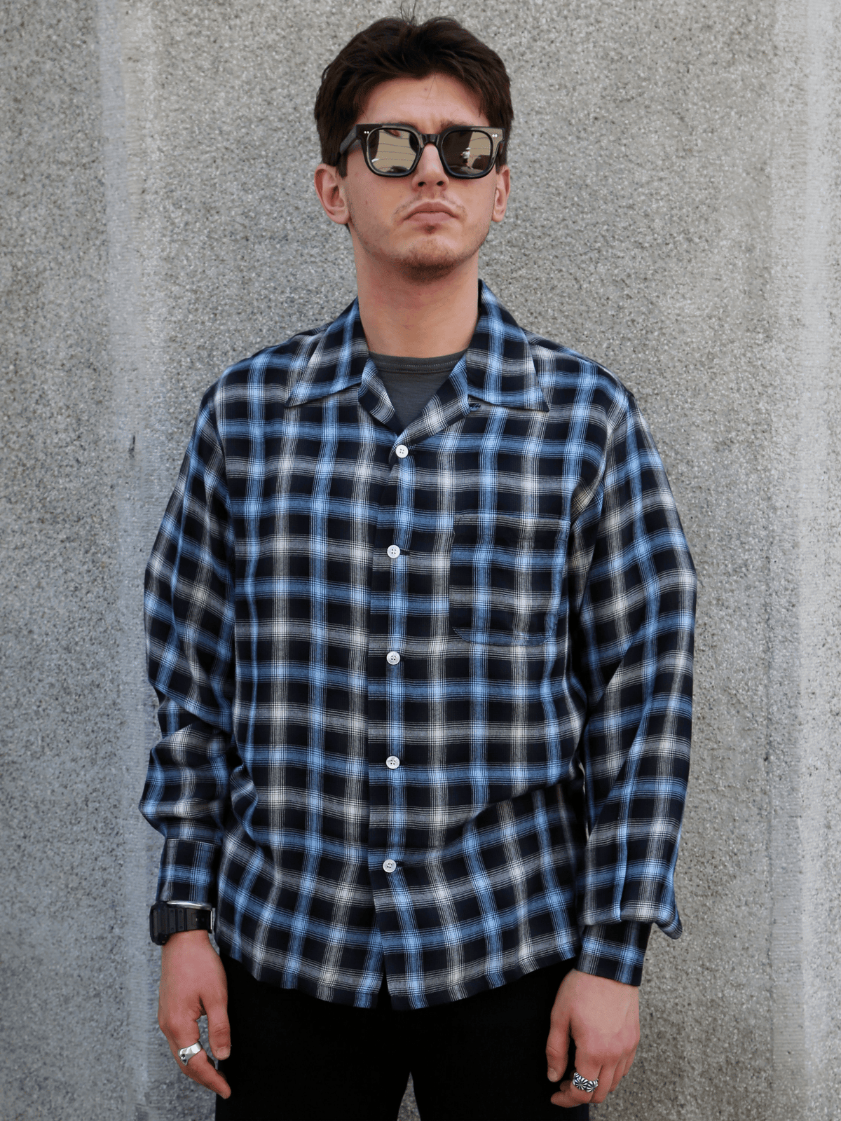Sugar Cane Rayon Ombre Check Open Shirt – Blue (SC29683-125)