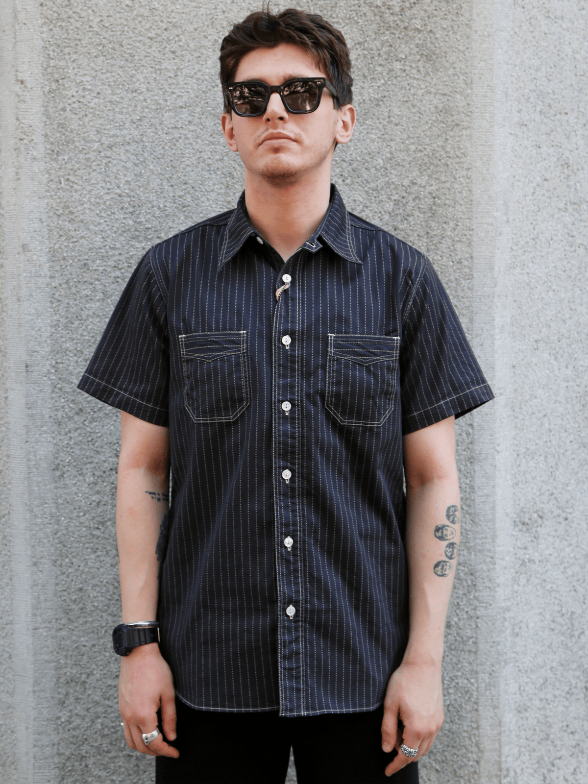 Sugar Cane Fiction Romance SS Work Shirt – Black Wabash Stripe (SC39702-411)