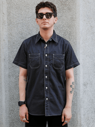 Sugar Cane Fiction Romance SS Work Shirt – Black Wabash Stripe (SC39702-411)