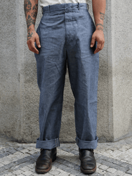 Belafone Hiback Trousers Buckle Back – Blue Chambray (30-6)